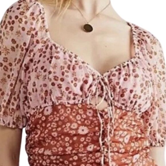 FREE PEOPLE X Revolve Tessa Dress - Tea Primrose Rouched Sz: S Floral - Picture 4 of 13